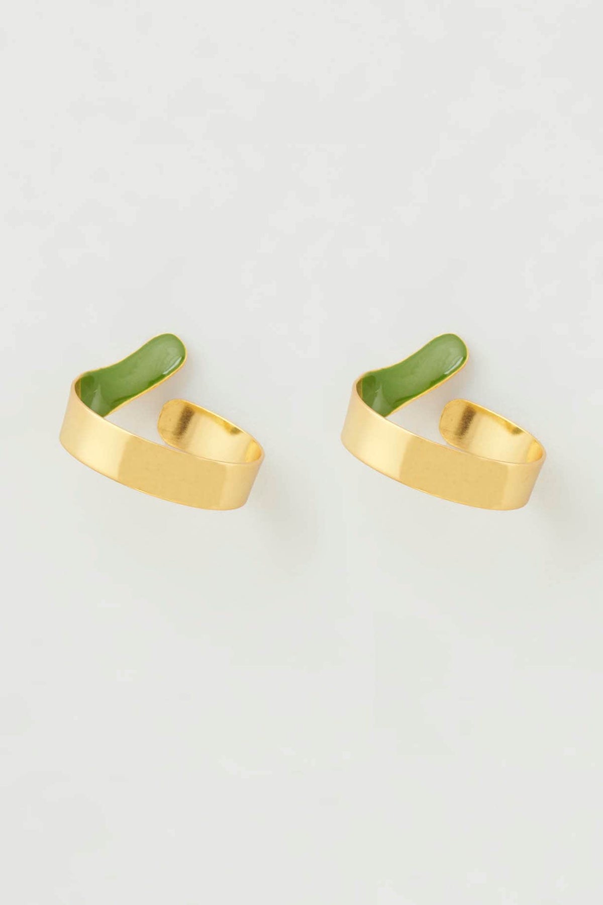 Gold Micro Plated Enameled Earrings With Green Enamel