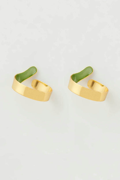 Gold Micro Plated Enameled Earrings With Green Enamel