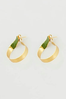 Gold Micro Plated Enameled Earrings With Green Enamel
