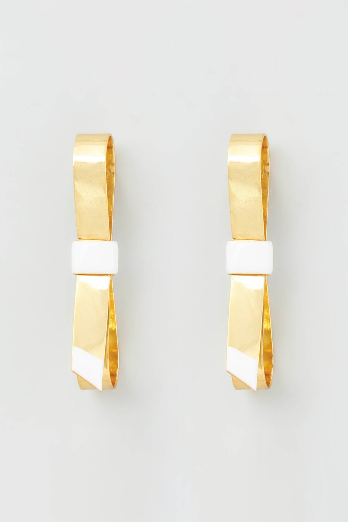 Gold Micro Plated Enameled Earrings With White Enamel