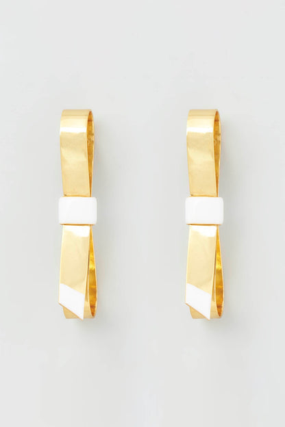 Gold Micro Plated Enameled Earrings With White Enamel
