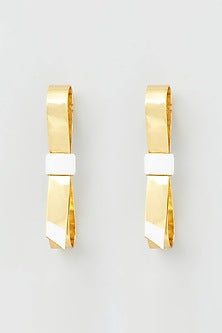 Gold Micro Plated Enameled Earrings With White Enamel