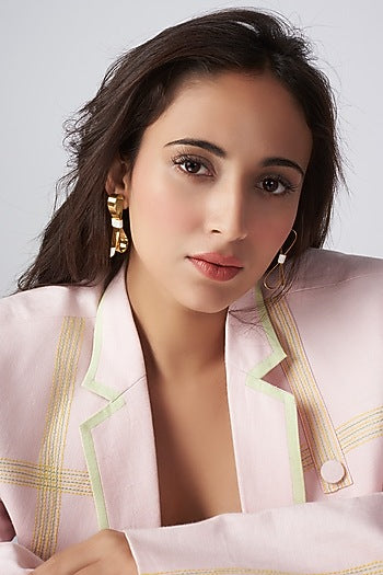 Gold Micro Plated Enameled Earrings With White Enamel