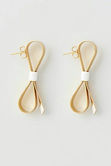 Gold Micro Plated Enameled Earrings With White Enamel