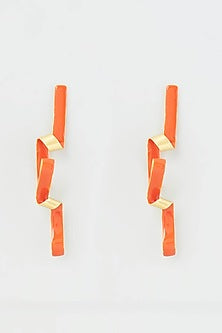 Gold Micro Plated Orange Enameled Earrings