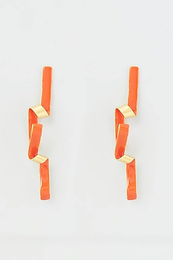 Gold Micro Plated Orange Enameled Earrings