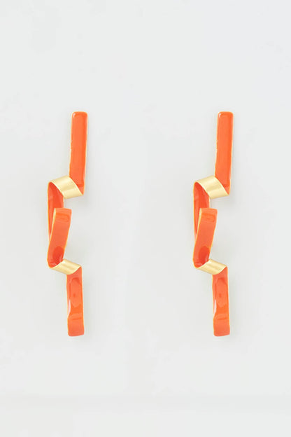 Gold Micro Plated Orange Enameled Earrings