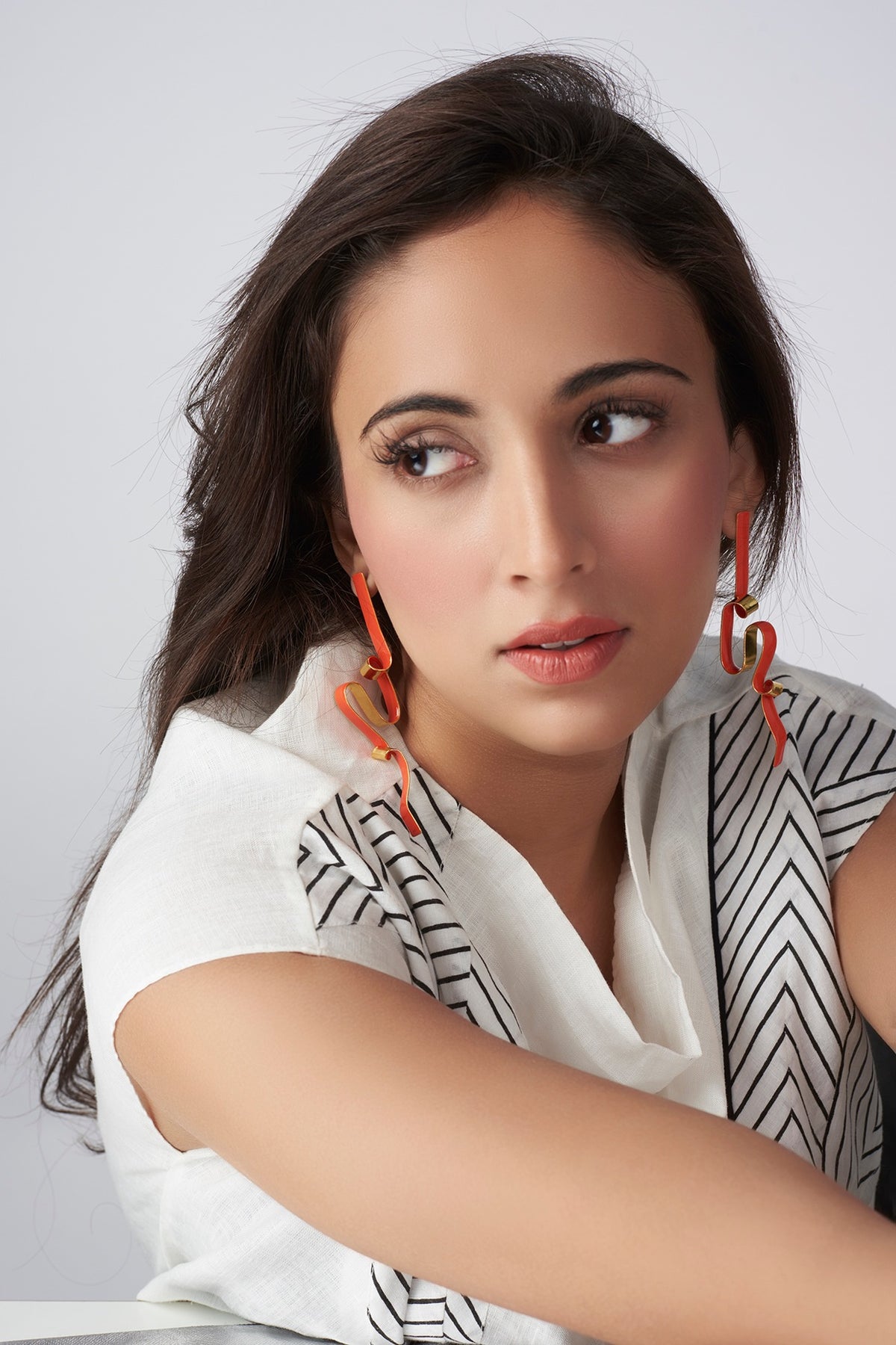 Gold Micro Plated Orange Enameled Earrings