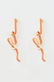 Gold Micro Plated Orange Enameled Earrings