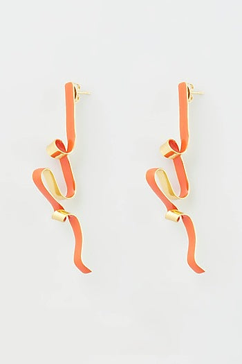 Gold Micro Plated Orange Enameled Earrings