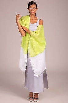 Lime Color Blocked Cape With Fringe