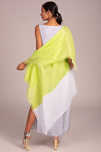 Lime Color Blocked Cape With Fringe