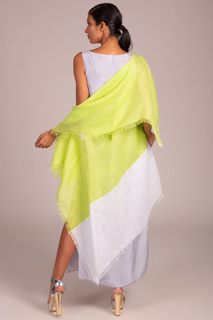 Lime Color Blocked Cape With Fringe