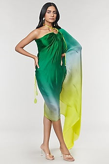 One-Shoulder Green Ombre Printed Ring Dress