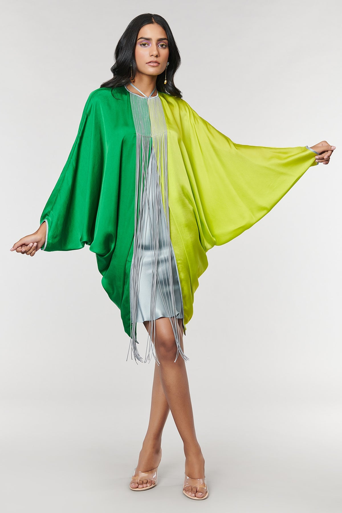 Neon & Green Half n Half Fringe Yoke Dress