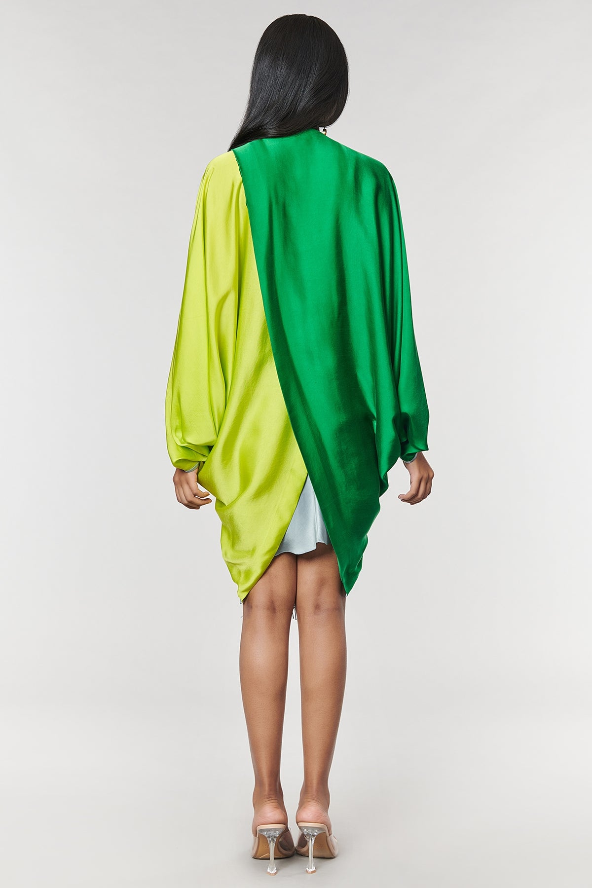 Neon & Green Half n Half Fringe Yoke Dress