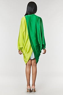 Neon & Green Half n Half Fringe Yoke Dress