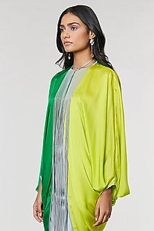 Neon & Green Half n Half Fringe Yoke Dress
