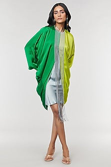 Neon & Green Half n Half Fringe Yoke Dress