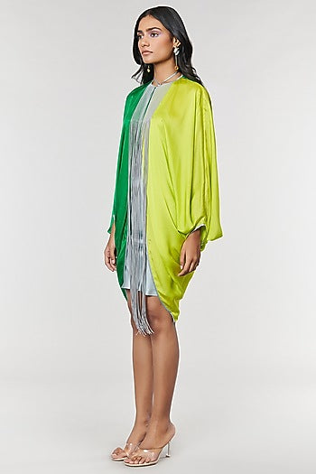 Neon & Green Half n Half Fringe Yoke Dress