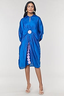 Blue Scalloped Detailed Kaftan Ring Dress