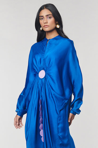 Blue Scalloped Detailed Kaftan Ring Dress
