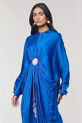 Blue Scalloped Detailed Kaftan Ring Dress