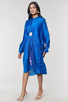 Blue Scalloped Detailed Kaftan Ring Dress