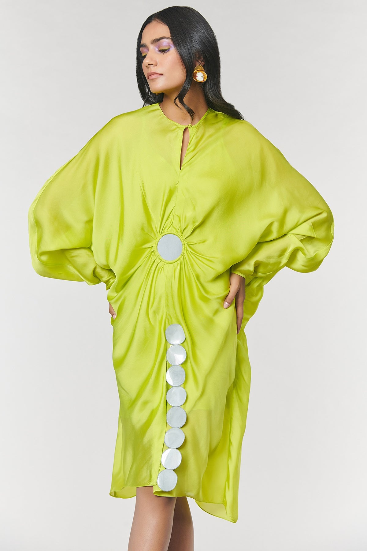 Neon Ring Scalloped Detailed Kaftan Ring Dress