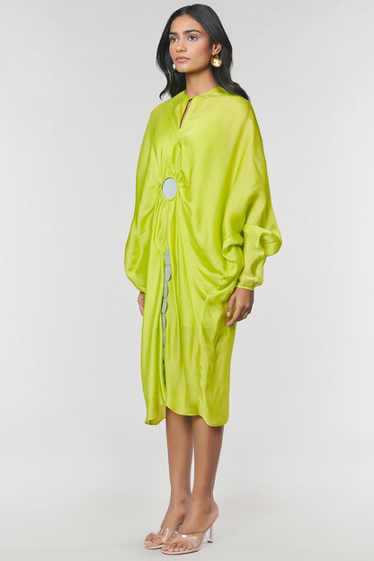 Neon Ring Scalloped Detailed Kaftan Ring Dress