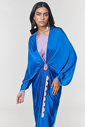 Blue Scalloped Detailed Ring Gown