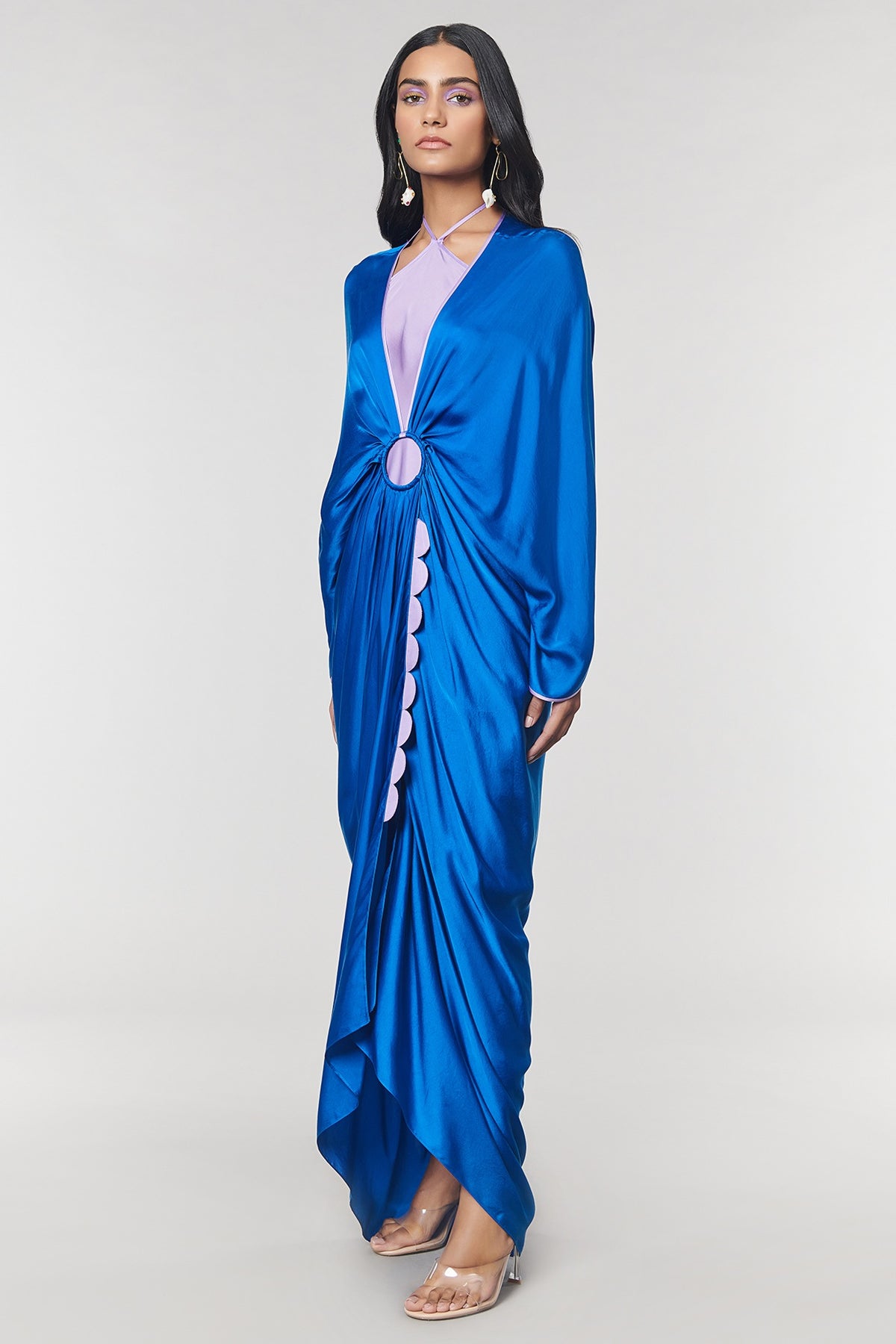 Blue Scalloped Detailed Ring Gown