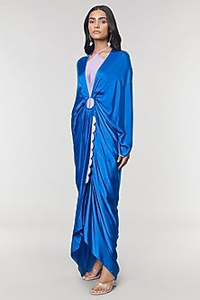 Blue Scalloped Detailed Ring Gown