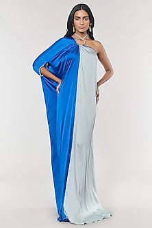 Blue & Grey One Shoulder Ring Gown