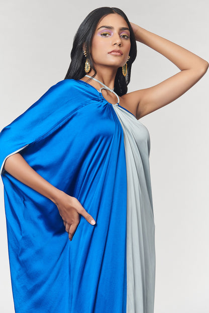 Blue & Grey One Shoulder Ring Gown