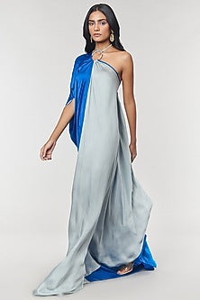 Blue & Grey One Shoulder Ring Gown