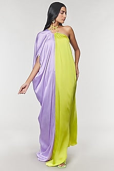 Lilac & Neon One Shoulder Ring Gown