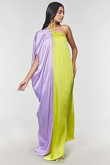 Lilac & Neon One Shoulder Ring Gown