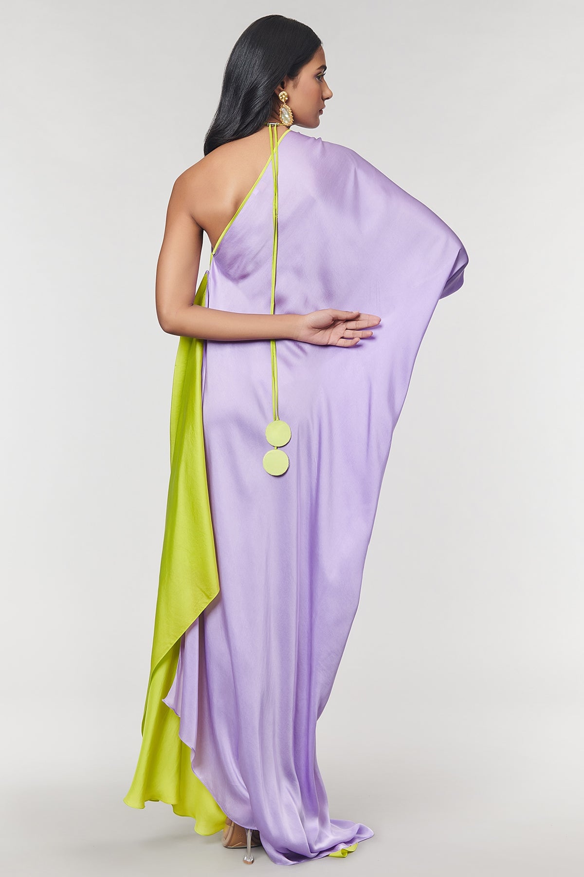 Lilac & Neon One Shoulder Ring Gown