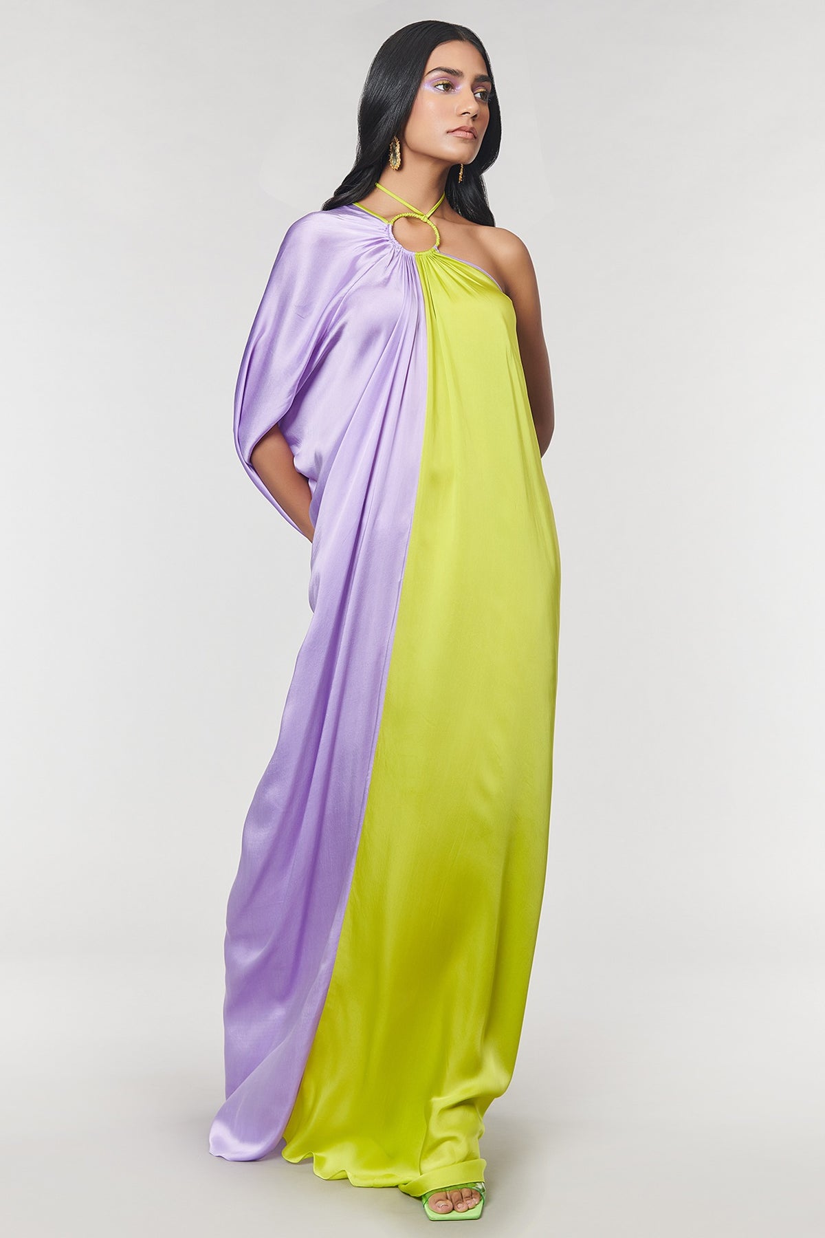 Lilac & Neon One Shoulder Ring Gown