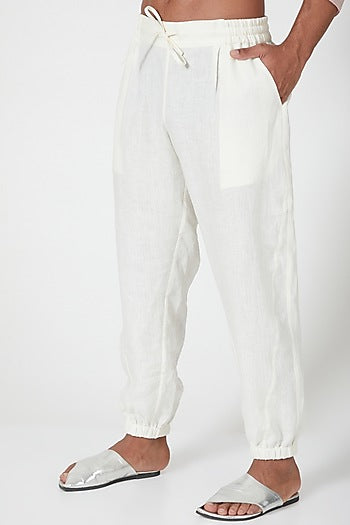 Ivory Linen Drawstring Joggers