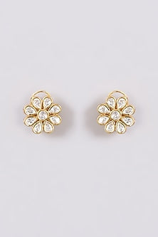Gold Finish Kundan Polki Stud Earrings