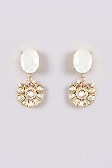 Gold Finish Kundan Polki & Mother Of Pearl Dangler Earrings