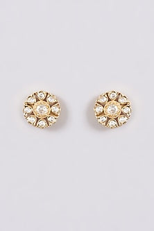 Gold Finish Kundan Polki Stud Earrings