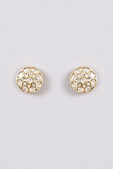 Gold Finish Kundan Polki Stud Earrings