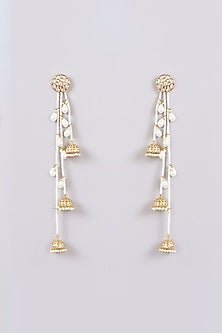 Gold Finish Kundan Polki & Pearl Dangler Earrings