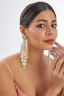 Gold Finish Kundan Polki & Pearl Dangler Earrings