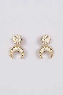 Gold Finish Kundan Polki Dangler Earrings