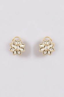 Gold Finish Kundan Polki Stud Earrings