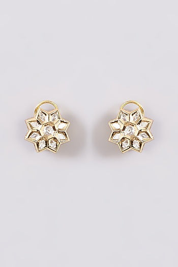 Gold Finish Kundan Polki Stud Earrings